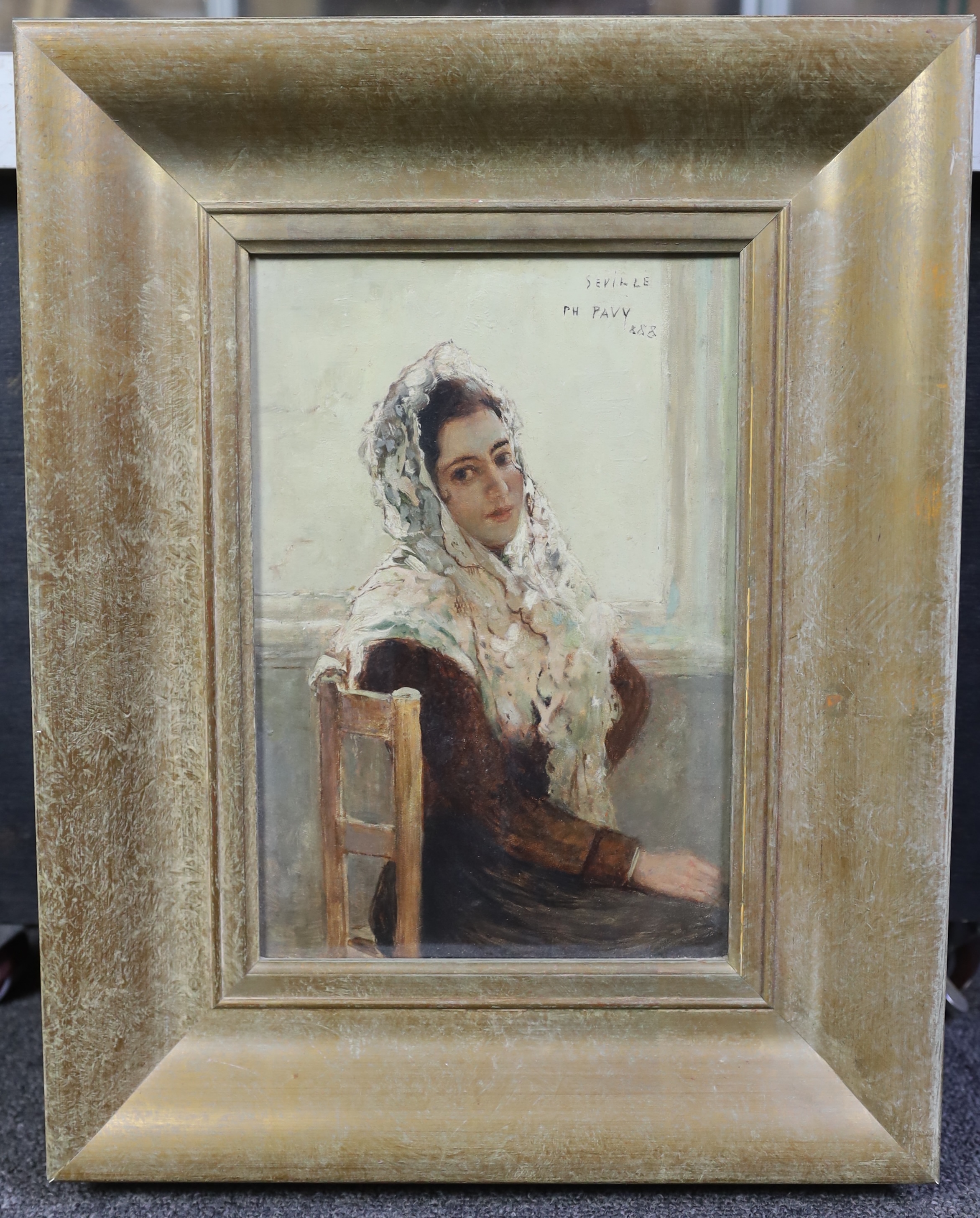 Philippe Pavy (French, 1860-c.1920), Portrait of a seated Spanish woman, oil on canvas, 26 x 17cm